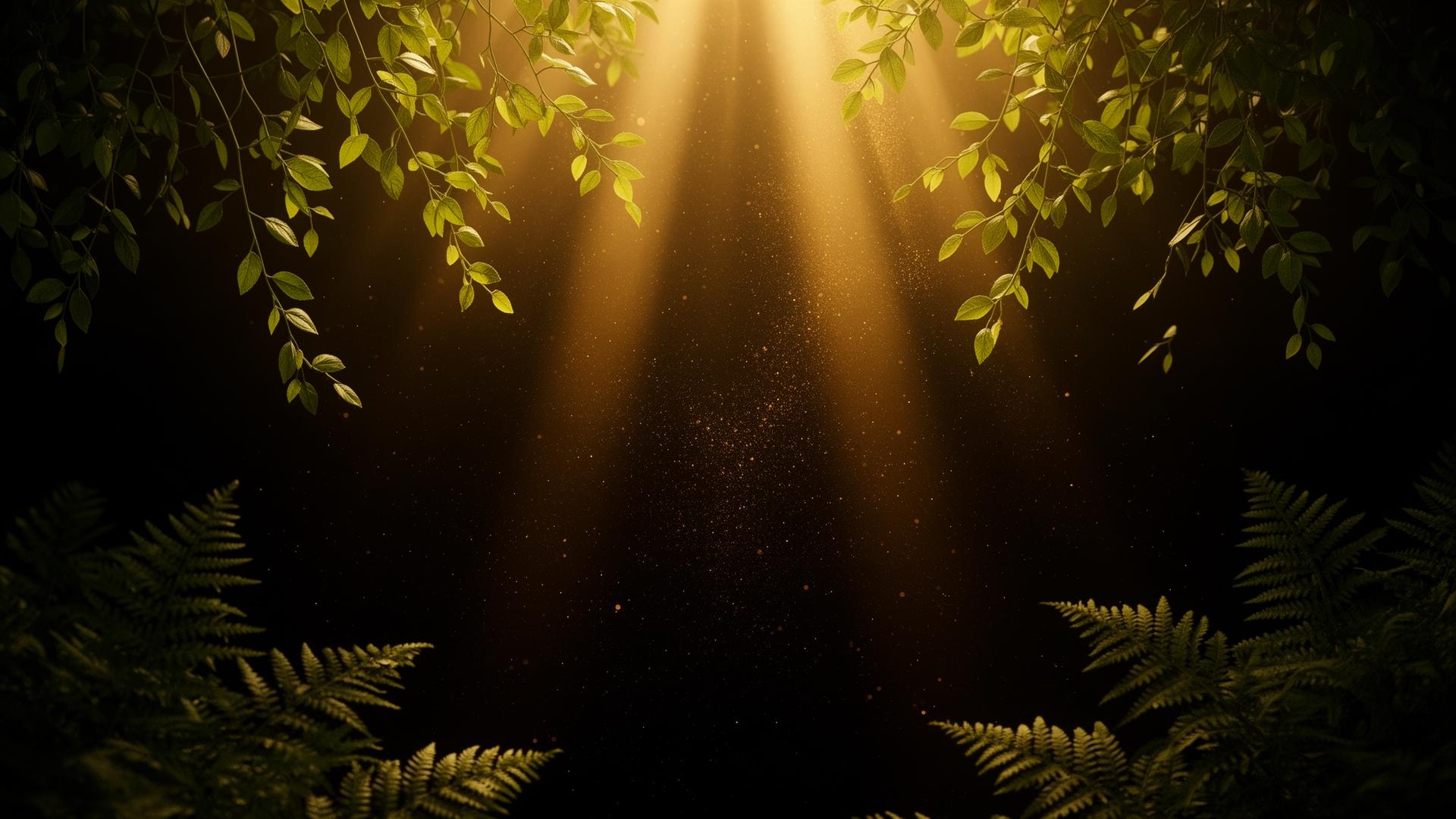 Golden light streaming through botanical leaves